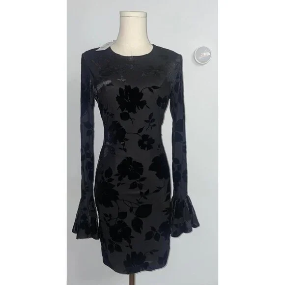 NWT Floral Detail Bell Sleeve Dynamite Mini Dress - Picture 2 of 5